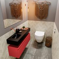 MONDIAZ ANDOR Toiletmeubel 100x30x30cm met 0 kraangaten 1 lades fire mat Wastafel Lex links Solid Surface Zwart FK75343643