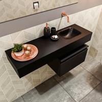 MONDIAZ ANDOR Toiletmeubel 100x30x30cm met 0 kraangaten 1 lades urban mat Wastafel Lex rechts Solid Surface Zwart FK75343960