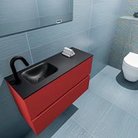 MONDIAZ ADA Toiletmeubel 80x30x50cm met 1 kraangaten 2 lades fire mat Wastafel Lex links Solid Surface Zwart FK75342244