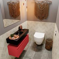 MONDIAZ ANDOR Toiletmeubel 80x30x30cm met 1 kraangaten 1 lades fire mat Wastafel Lex midden Solid Surface Zwart FK75343634