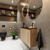 MONDIAZ TURE Toiletmeubel 80x23x50cm met 1 kraangaten 2 deuren washed oak mat Wastafel Eden links Solid Surface Zwart FK75341635