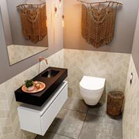 MONDIAZ ANDOR Toiletmeubel 80x30x30cm met 0 kraangaten 1 lades talc mat Wastafel Lex rechts Solid Surface Zwart FK75343465