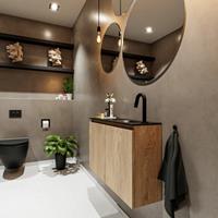 MONDIAZ TURE Toiletmeubel 80x23x50cm met 1 kraangaten 2 deuren washed oak mat Wastafel Eden rechts Solid Surface Zwart FK75341637