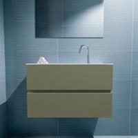 MONDIAZ ADA Toiletmeubel 80x30x50cm met 1 kraangaten 2 lades army mat Wastafel Lex midden Solid Surface Wit FK75341836