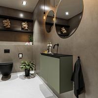 MONDIAZ TURE Toiletmeubel 80x23x50cm met 0 kraangaten 2 deuren army mat Wastafel Eden midden Solid Surface Zwart FK75341489