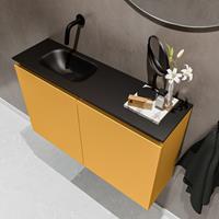 MONDIAZ TURE Toiletmeubel 80x23x50cm met 0 kraangaten 2 deuren ocher mat Wastafel Eden links Solid Surface Zwart FK75341520