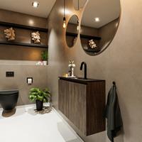 MONDIAZ TURE Toiletmeubel 80x23x50cm met 1 kraangaten 2 deuren dark brown mat Wastafel Eden midden Solid Surface Zwart FK75341662