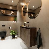 MONDIAZ TURE Toiletmeubel 80x23x50cm met 0 kraangaten 2 deuren dark brown mat Wastafel Eden midden Solid Surface Zwart FK75341663