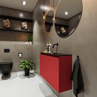 MONDIAZ TURE Toiletmeubel 80x23x50cm met 0 kraangaten 2 deuren fire mat Wastafel Eden midden Solid Surface Zwart FK75341547