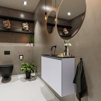 MONDIAZ TURE Toiletmeubel 80x23x50cm met 0 kraangaten 2 deuren cale mat Wastafel Eden links Solid Surface Zwart FK75341607