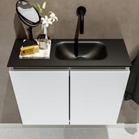 MONDIAZ TURE Toiletmeubel 60x23x50cm met 0 kraangaten 2 deuren talc mat Wastafel Eden rechts Solid Surface Zwart FK75341371