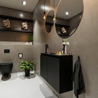 MONDIAZ TURE Toiletmeubel 80x23x50cm met 1 kraangaten 2 deuren urban mat Wastafel Eden links Solid Surface Zwart FK75341403