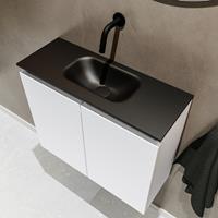 MONDIAZ TURE Toiletmeubel 60x23x50cm met 0 kraangaten 2 deuren talc mat Wastafel Eden midden Solid Surface Zwart FK75341367