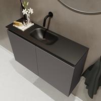 MONDIAZ TURE Toiletmeubel 80x23x50cm met 0 kraangaten 2 deuren dark grey mat Wastafel Eden midden Solid Surface Zwart FK75341431