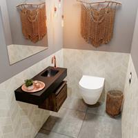 MONDIAZ ANDOR Toiletmeubel 80x30x30cm met 1 kraangaten 1 lades dark brown mat Wastafel Lex rechts Solid Surface Zwart FK75344063