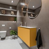 MONDIAZ TURE Toiletmeubel 120x23x50cm met 1 kraangaten 2 deuren ocher mat Wastafel Eden midden Solid Surface Wit FK75341175