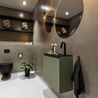 MONDIAZ TURE Toiletmeubel 60x23x50cm met 1 kraangaten 2 deuren army mat Wastafel Eden rechts Solid Surface Zwart FK75341486