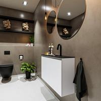 MONDIAZ TURE Toiletmeubel 80x23x50cm met 1 kraangaten 2 deuren talc mat Wastafel Eden midden Solid Surface Zwart FK75341372