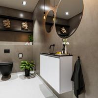 MONDIAZ TURE Toiletmeubel 80x23x50cm met 0 kraangaten 2 deuren talc mat Wastafel Eden links Solid Surface Zwart FK75341375