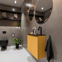 MONDIAZ TURE Toiletmeubel 60x23x50cm met 1 kraangaten 2 deuren ocher mat Wastafel Eden rechts Solid Surface Zwart FK75341515