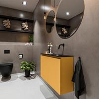 MONDIAZ TURE Toiletmeubel 80x23x50cm met 0 kraangaten 2 deuren ocher mat Wastafel Eden rechts Solid Surface Zwart FK75341522