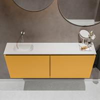 MONDIAZ TURE Toiletmeubel 120x23x50cm met 0 kraangaten 2 deuren ocher mat Wastafel Eden links Solid Surface Wit FK75341178