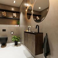 MONDIAZ TURE Toiletmeubel 80x23x50cm met 1 kraangaten 2 deuren dark brown mat Wastafel Eden rechts Solid Surface Zwart FK75341666