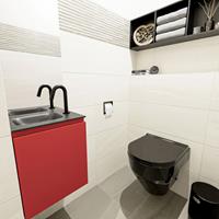 MONDIAZ OLAN Toiletmeubel 40x30x40cm met 1 kraangaten 1 lades fire mat Wastafel Lex links Solid Surface Zwart FK75342928