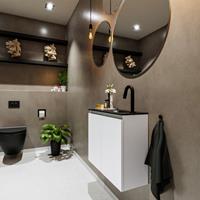 MONDIAZ TURE Toiletmeubel 60x23x50cm met 1 kraangaten 2 deuren talc mat Wastafel Eden rechts Solid Surface Zwart FK75341370