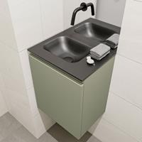 MONDIAZ OLAN Toiletmeubel 40x30x40cm met 0 kraangaten 1 lades army mat Wastafel Lex links Solid Surface Zwart FK75342871