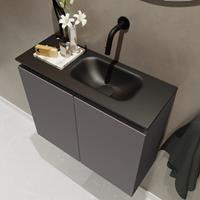 MONDIAZ TURE Toiletmeubel 60x23x50cm met 0 kraangaten 2 deuren dark grey mat Wastafel Eden rechts Solid Surface Zwart FK75341429