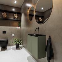 MONDIAZ TURE Toiletmeubel 60x23x50cm met 0 kraangaten 2 deuren army mat Wastafel Eden midden Solid Surface Zwart FK75341483