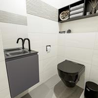 MONDIAZ OLAN Toiletmeubel 40x30x40cm met 1 kraangaten 1 lades dark grey mat Wastafel Lex links Solid Surface Zwart FK75342812