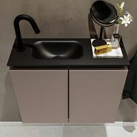 MONDIAZ TURE Toiletmeubel 60x23x50cm met 1 kraangaten 2 deuren smoke mat Wastafel Eden links Solid Surface Zwart FK75341455