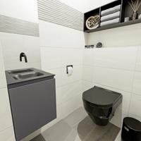 MONDIAZ OLAN Toiletmeubel 40x30x40cm met 0 kraangaten 1 lades dark grey mat Wastafel Lex midden Solid Surface Zwart FK75342811
