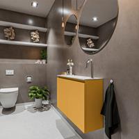 MONDIAZ TURE Toiletmeubel 80x23x50cm met 1 kraangaten 2 deuren ocher mat Wastafel Eden rechts Solid Surface Wit FK75341167