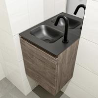 MONDIAZ OLAN Toiletmeubel 40x30x40cm met 1 kraangaten 1 lades dark brown mat Wastafel Lex links Solid Surface Zwart FK75343044