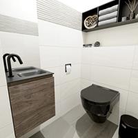 MONDIAZ OLAN Toiletmeubel 40x30x40cm met 1 kraangaten 1 lades dark brown mat Wastafel Lex rechts Solid Surface Zwart FK75343046
