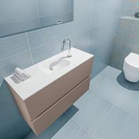 MONDIAZ ADA Toiletmeubel 80x30x50cm met 1 kraangaten 2 lades smoke mat Wastafel Lex midden Solid Surface Wit FK75341807