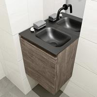 MONDIAZ OLAN Toiletmeubel 40x30x40cm met 0 kraangaten 1 lades dark brown mat Wastafel Lex rechts Solid Surface Zwart FK75343047