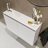 MONDIAZ TURE Toiletmeubel 80x23x50cm met 1 kraangaten 2 deuren talc mat Wastafel Eden links Solid Surface Wit FK75341015