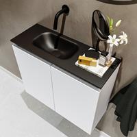 MONDIAZ TURE Toiletmeubel 60x23x50cm met 0 kraangaten 2 deuren talc mat Wastafel Eden links Solid Surface Zwart FK75341369