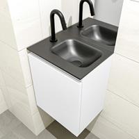 MONDIAZ OLAN Toiletmeubel 40x30x40cm met 1 kraangaten 1 lades talc mat Wastafel Lex rechts Solid Surface Zwart FK75342756