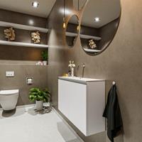 MONDIAZ TURE Toiletmeubel 80x23x50cm met 0 kraangaten 2 deuren talc mat Wastafel Eden midden Solid Surface Wit FK75341014