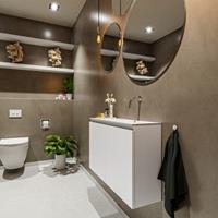 MONDIAZ TURE Toiletmeubel 80x23x50cm met 0 kraangaten 2 deuren talc mat Wastafel Eden rechts Solid Surface Wit FK75341018