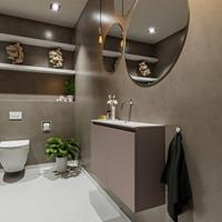 MONDIAZ TURE Toiletmeubel 80x23x50cm met 0 kraangaten 2 deuren smoke mat Wastafel Eden midden Solid Surface Wit FK75341104