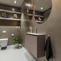 MONDIAZ TURE Toiletmeubel 80x23x50cm met 1 kraangaten 2 deuren smoke mat Wastafel Eden midden Solid Surface Wit FK75341103