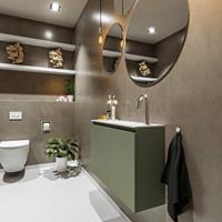 MONDIAZ TURE Toiletmeubel 80x23x50cm met 1 kraangaten 2 deuren army mat Wastafel Eden rechts Solid Surface Wit FK75341137