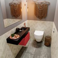 MONDIAZ ANDOR Toiletmeubel 100x30x30cm met 1 kraangaten 1 lades fire mat Wastafel Lex rechts Solid Surface Zwart FK75344019