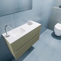 MONDIAZ ADA Toiletmeubel 80x30x50cm met 1 kraangaten 2 lades army mat Wastafel Lex links Solid Surface Wit FK75341838